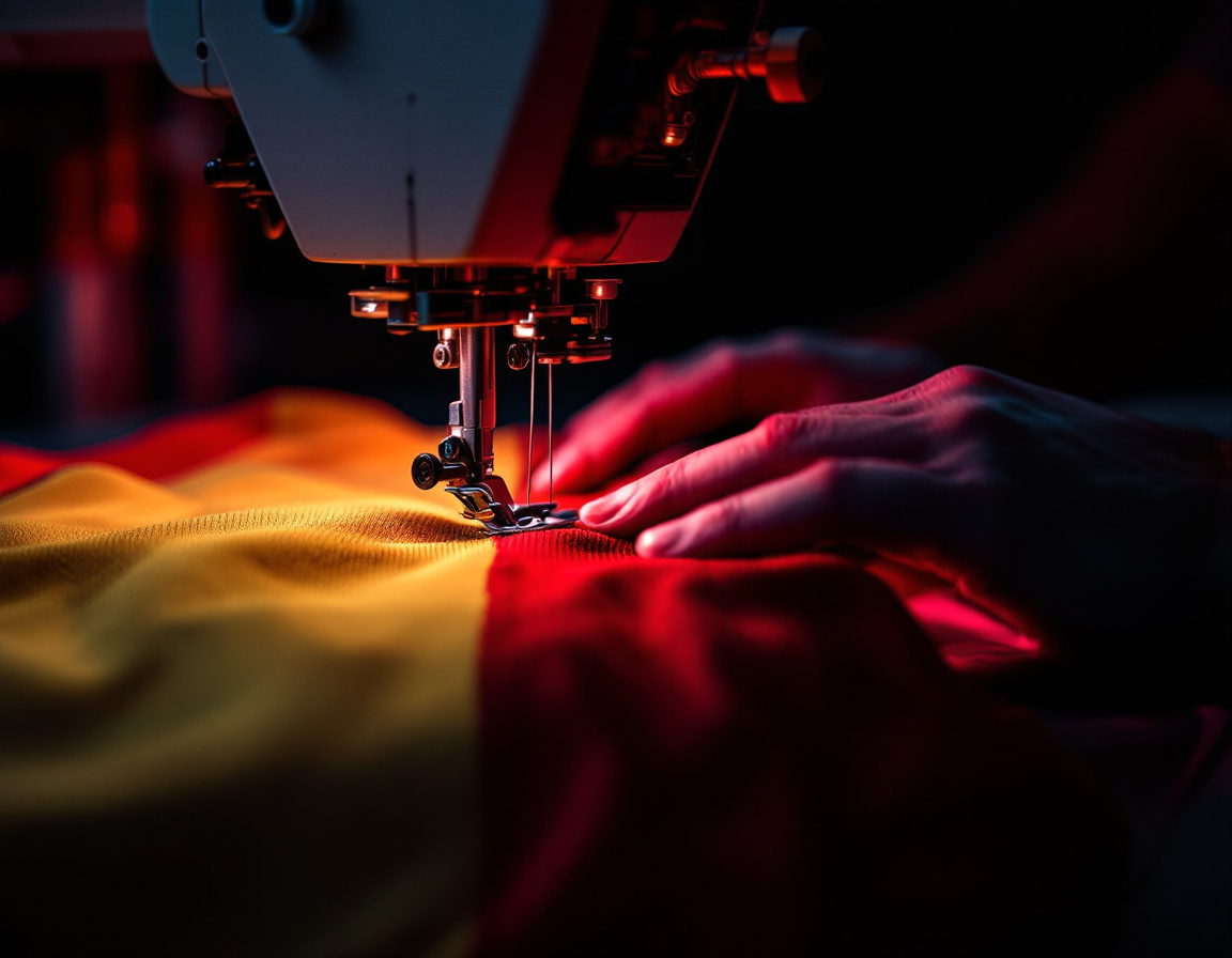 Sports jersey being stitched on an industrial sewing machine